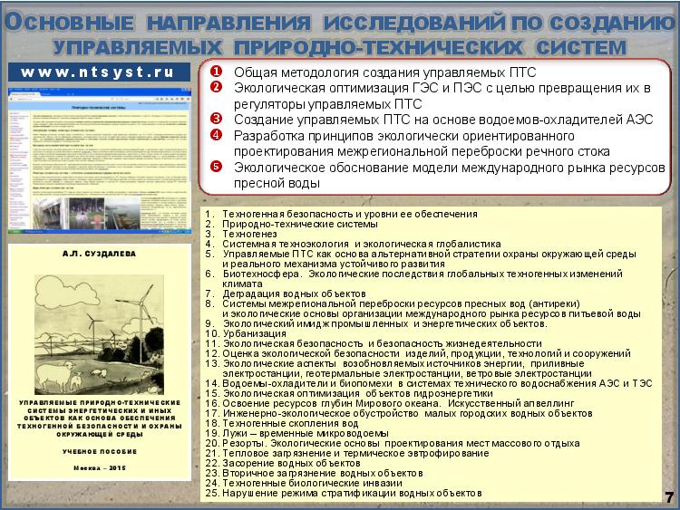Слайд-7. Основные направления исследований по созданию управляемых природно-технических систем