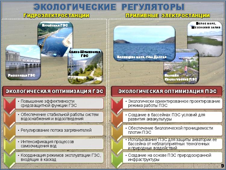 Слайд-9. Экологические регуляторы. ГЭС и ПЭС 
